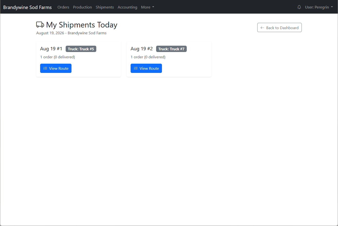 Driver view of today’s shipments grouped by truck